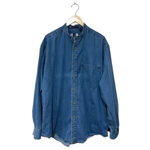 St Durand Men’s Vintage Denim Shirt Blue Button Up Long Sleeve Washed Cotton XL